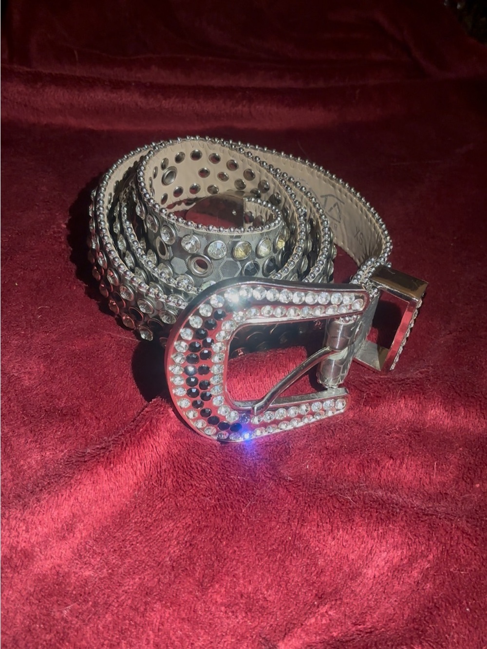 Studded Crystal Embellished Silver Men's Belt